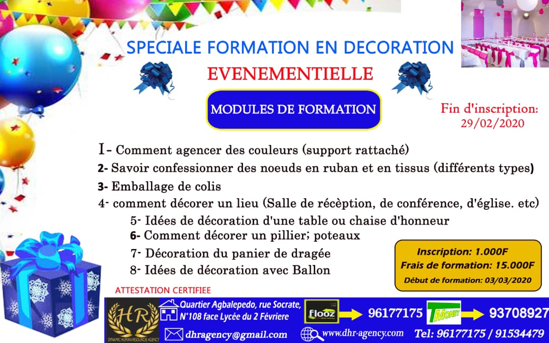 SPÉCIALE FORMATION PRATIQUE EN DÉCORATION ÉVÉNEMENTIELLE